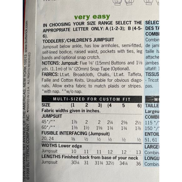 Butterick Sewing pattern 5685 girls jumpsuit Size 1 2 3 - Picture 4 of 5